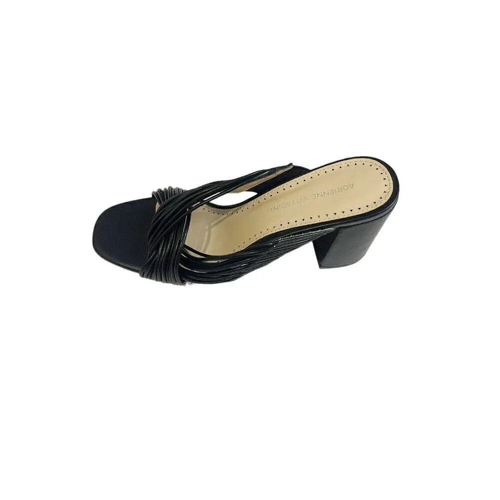 Adrienne Vittadini Annalee Sandals Sz‎ 8.5 Black Slip On Open Toe Block Heel
